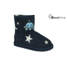 Kid′s Cow Suede Low Boot with Printed Stars